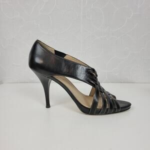 Ellen Tracy Ventura Womens Shoes Size 8 Black Leather Peep Toe Strappy Heels